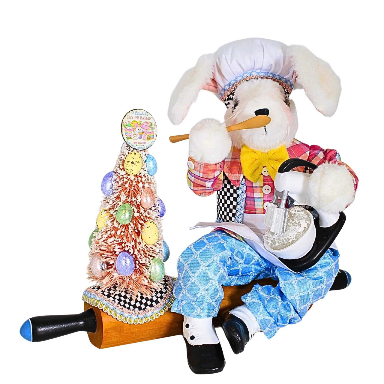 Karen Didion 17.0 Inch Kitchen Bunny On Rolling Pin Easter Figurine , Portable Spring Decor Easter Kitchen